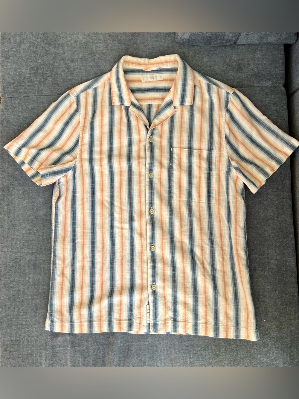 Lucky Brand Men's Short-Sleeve Striped Button-Up Camp Shirt - Blue & Orange